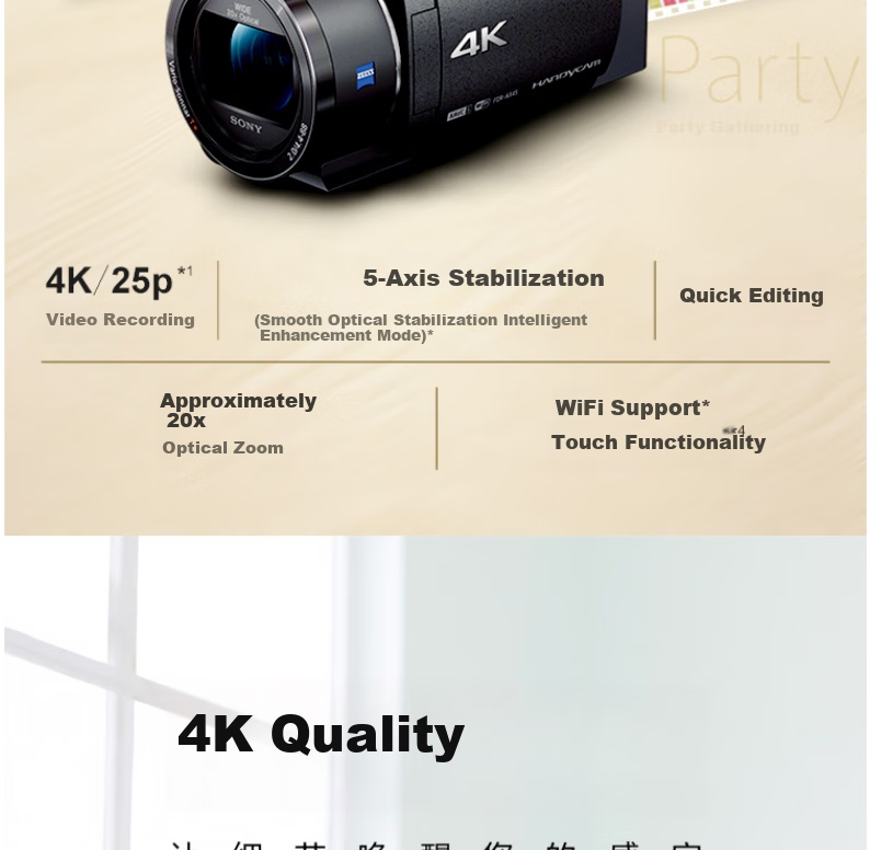 SONY FDR-AX45A Home/Streaming 4K HD Digital Camera, Home/Streaming Camera, 5-Axis Image Stabilization, Package Four 2