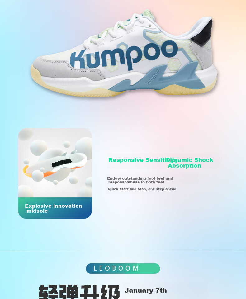 KUMPOO Badminton Shoes, Non-Slip, Wear-Resistant, Anti-Twist, Shock-Absorbing, Lightweight, Breathable, Professional Sports Shoes KH-G76 White-Gray Size 37 4