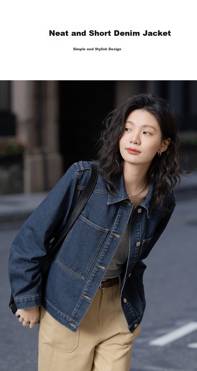 Dme [Zhai Ai Dian Ning] Spring Simple Commuter Cloud-Feel Cotton Shoulder Patch Decorated Lapel Sharp Short Women's Denim Jacket 2