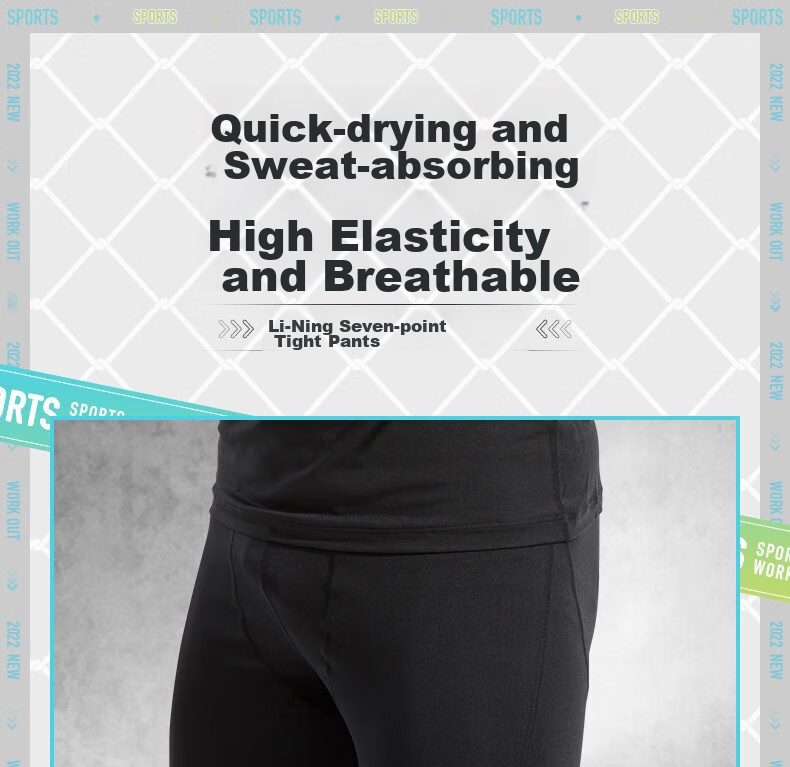 Li-Ning Men's Basketball Compression Shorts, Seven-Point Sports Running Compression Pants, High-Elasticity Quick-Dry Fitness Training Base Layer Shorts, Size M 1