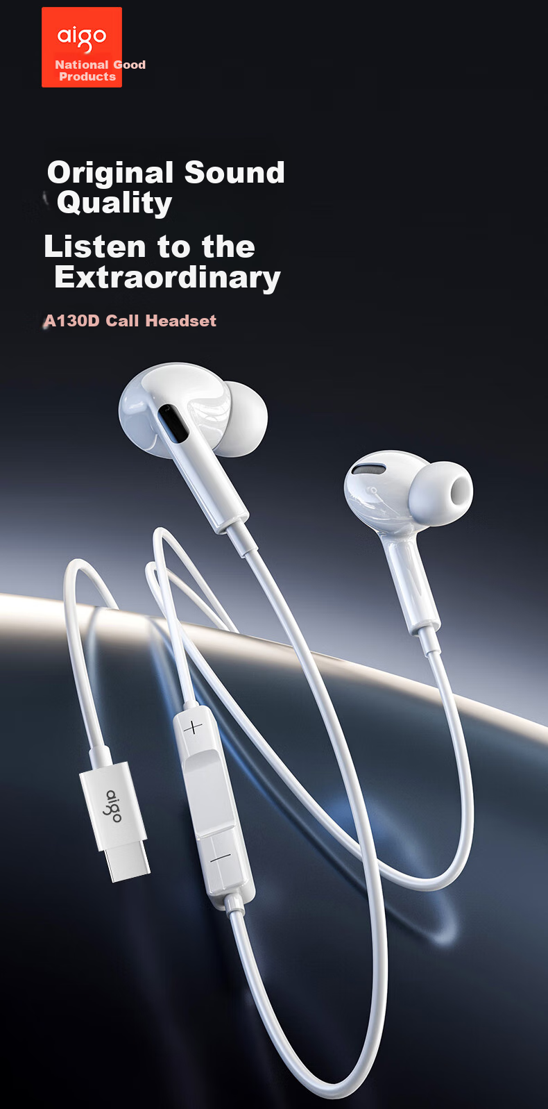 Aigo Original High-Quality Sound Type-C Wired Headphones with Digital Interface, Compatible with OPPO, Xiaomi, Android Phones, Computers, IPhone 15/16 A130D 1