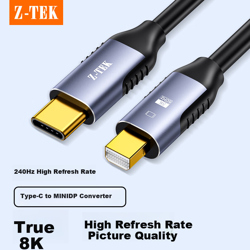 Адаптер Z-TEK Type-C на MiniDP, 1.8 м, 8K@60Hz/4K@240Hz, для подключения ноутбуков к внешним мониторам