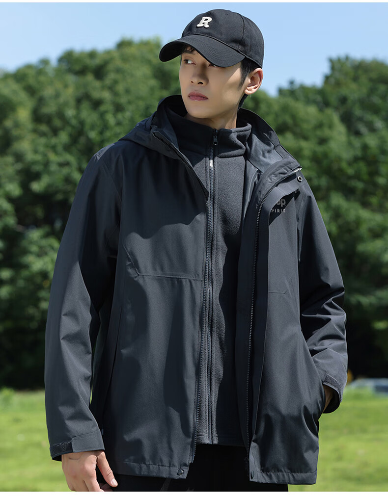 JEEP SPIRIT Men's Outdoor 3-in-1 Fleece Lined Waterproof Windproof Hiking Jacket, Ink Black, 3XL 4