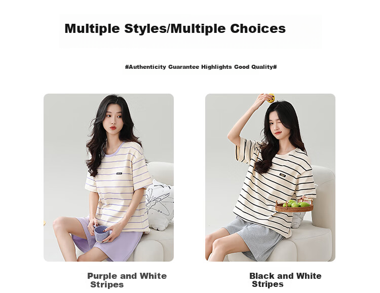 MiiOW [With Chest Pads to Prevent Nipple Show] Women's Summer Pajamas, Pure Cotton Sporty Casual Striped Loungewear, Beige 4