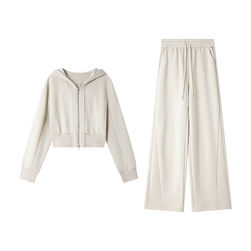 Fansiman Casual Hooded Sweatshirt Set for Women Autumn New Short Top and Long Pants Two-Piece Set Apricot M