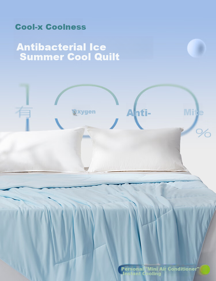 Anmino Anti-Mite Antibacterial Ice Silk Summer Cool Quilt, Class A Summer Air Conditioning Quilt, Machine Washable, Bare Sleeping Single Thin Quilt, Cooling Sensation Value 0.25 1