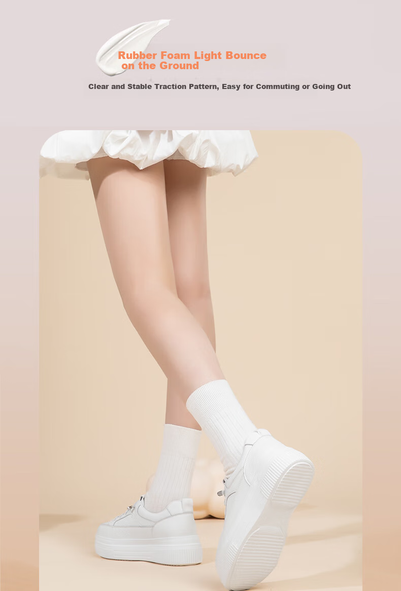 Kangnai Women's Casual Shoes, Spring And Summer Thick-Soled Heightening Sneakers, Academic Style, Solid Color, Breathable Comfortable White Shoes, White, Size 35 4