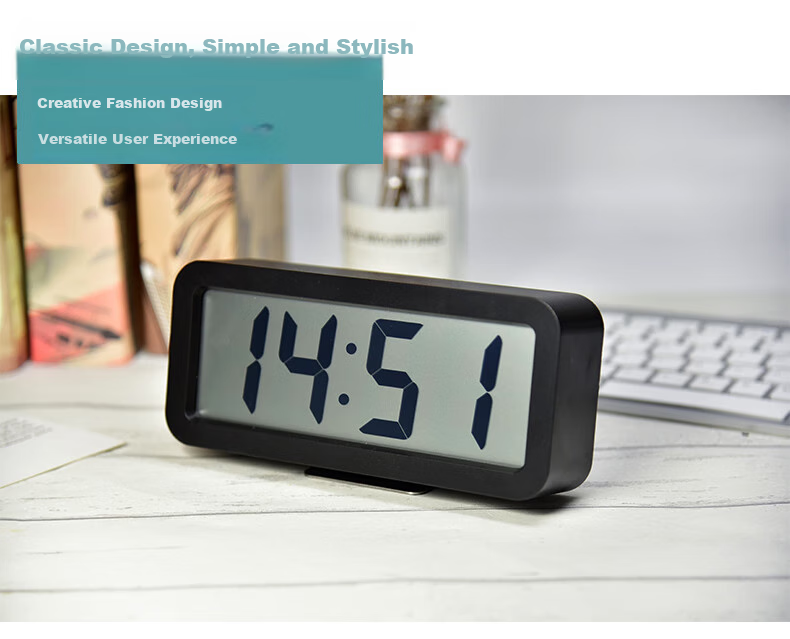 Hense LCD Desktop Clock, Living Room Electronic Clock, Large Digital Display for Middle-Aged And Elderly, Alarm Clock, Wall-Mountable, Bedroom Bedside Table Clock, Musical Ringtone, Simple Alarm Watch HA919 Black 4