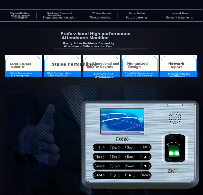 ZKTECO ZKTeco/ZKTECO Technology TX628 Fingerprint Attendance Machine, Professional Punch-In Device, Large Capacity Stable Sign-In Machine with USB Drive/TCP/IP Transmissio 9