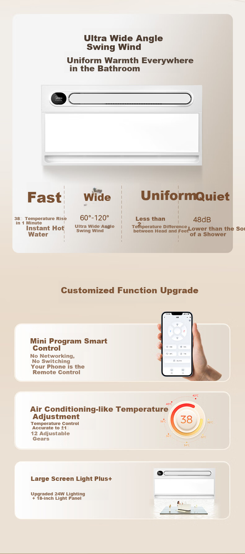 Midea Cloud Sail Series Bathroom Heater with Warm Air, Lighting And Remote Control Y20 4