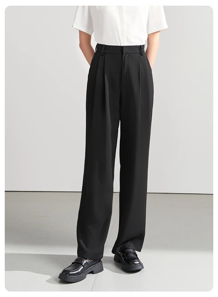 Bodexiaojie Women's Suit Pants, Formal Wear, Interview Attire, Petite Straight-Leg Wide-Leg Professional Draping Casual Black Trousers 13