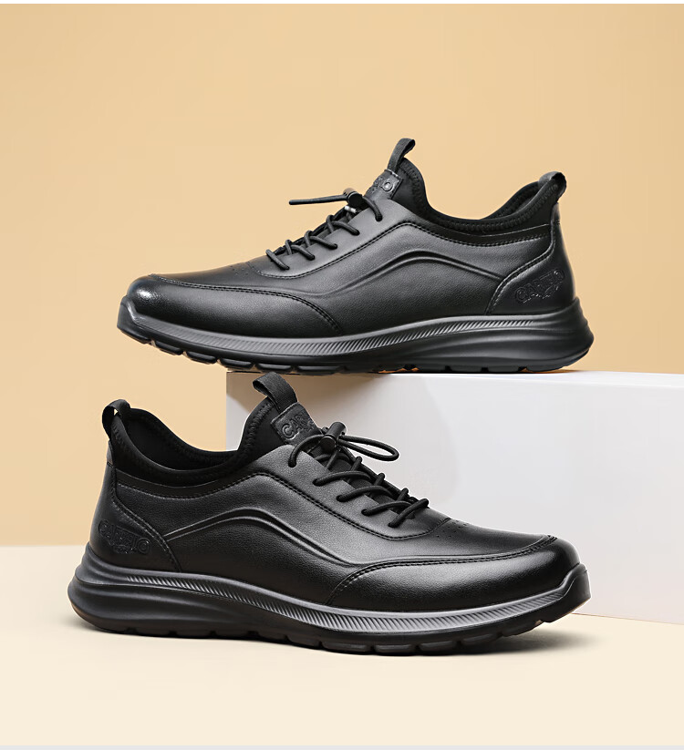 CARTELO Genuine Leather Men's Shoes, Business Casual Sports New Style for Autumn And Winter, Soft Thick-Soled Versatile Commuter Work High-End Black 16