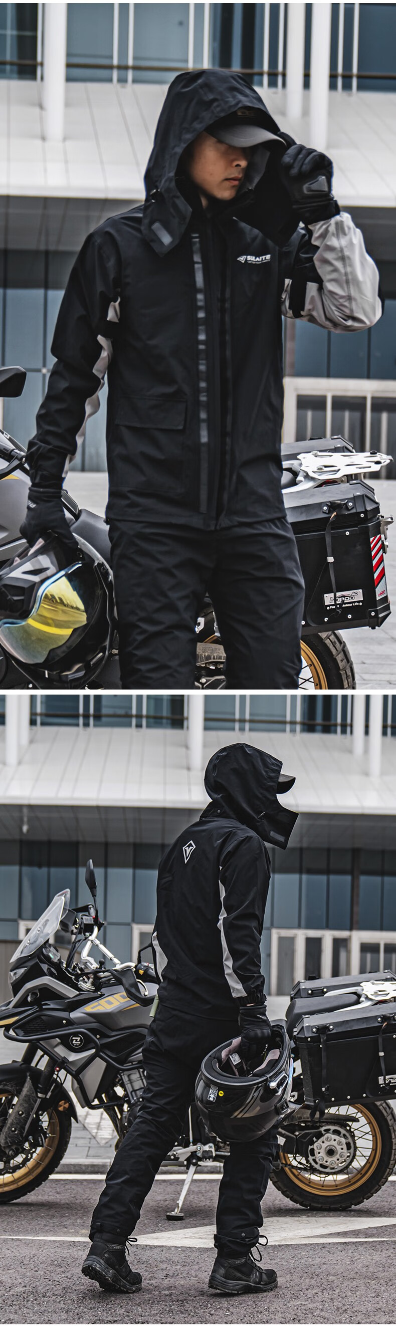 SULAITE Motorcycle Riding Two-Piece Raincoat and Rain Pants Set Electric Vehicle Rider Four-Season Heavy Rainproof Riding Rainwear 15
