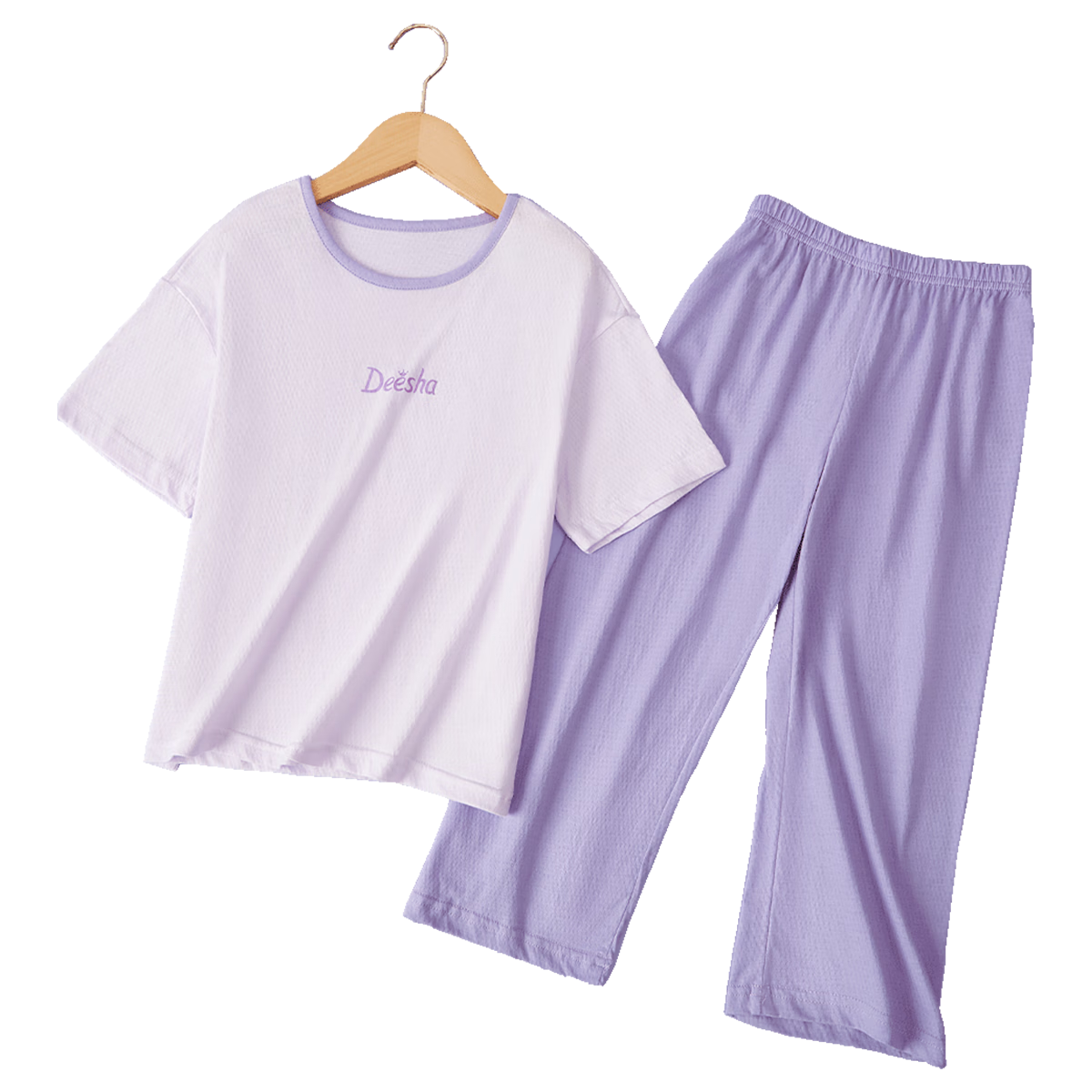 DEESHA [7A Antibacterial Cotton Mesh Jacquard], Girls' Lightweight Short-Sleeve Pajama Set, Soft Cotton Skin-Friendly Air Conditioning Wear