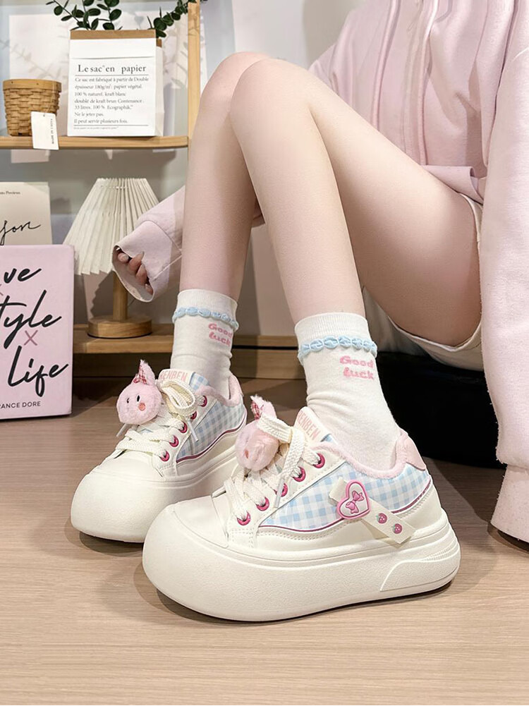 Renben Fleece-Lined Women's Cartoon White Shoes Winter New Cotton Shoes Thick Sole Casual Shoes Khaki Cotton Shoes Size 39 14