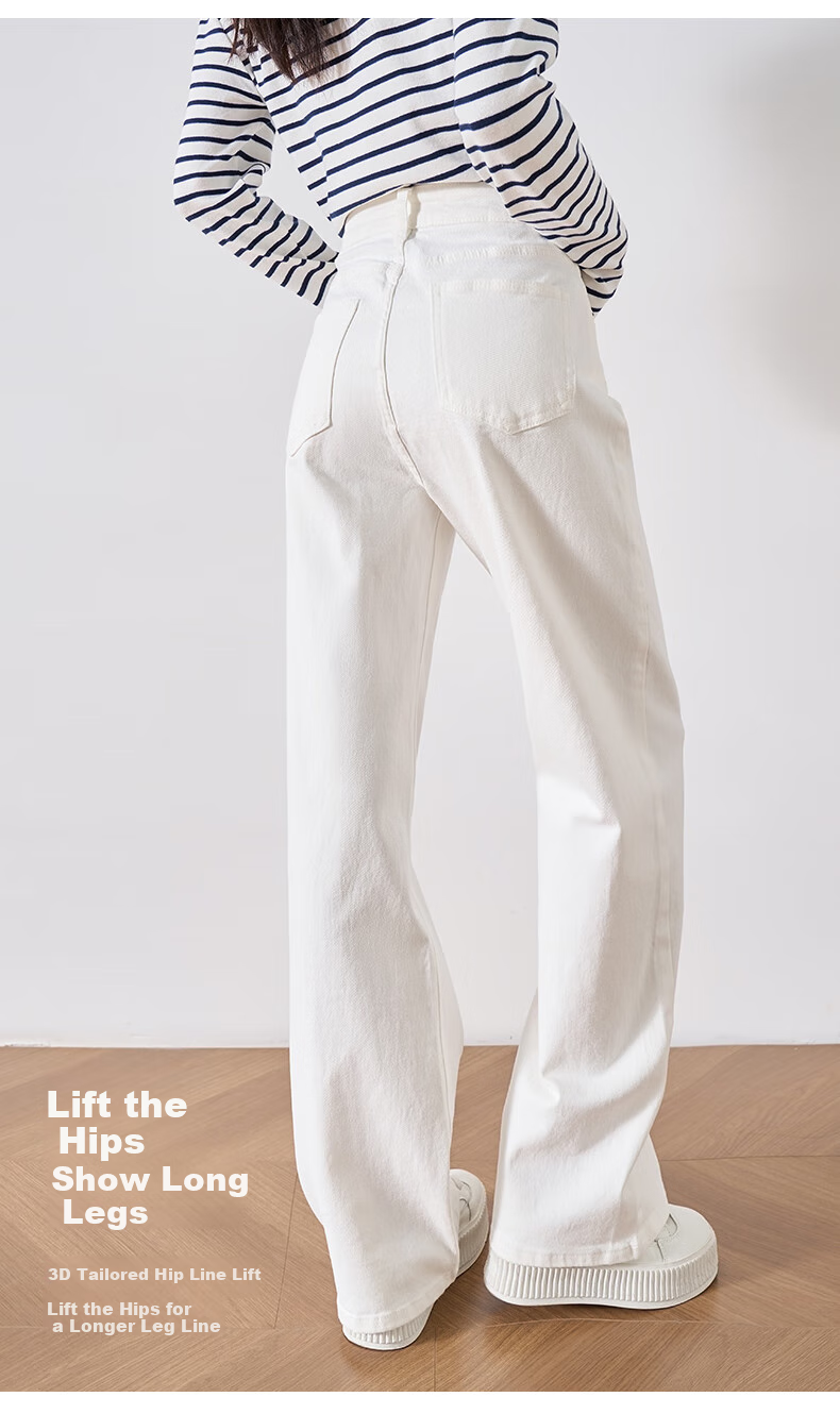 Oulain Narrow Jeans for Women, Autumn High-Waisted Loose Casual Straight-Leg Wide-Leg Pants, Off-White, S 7