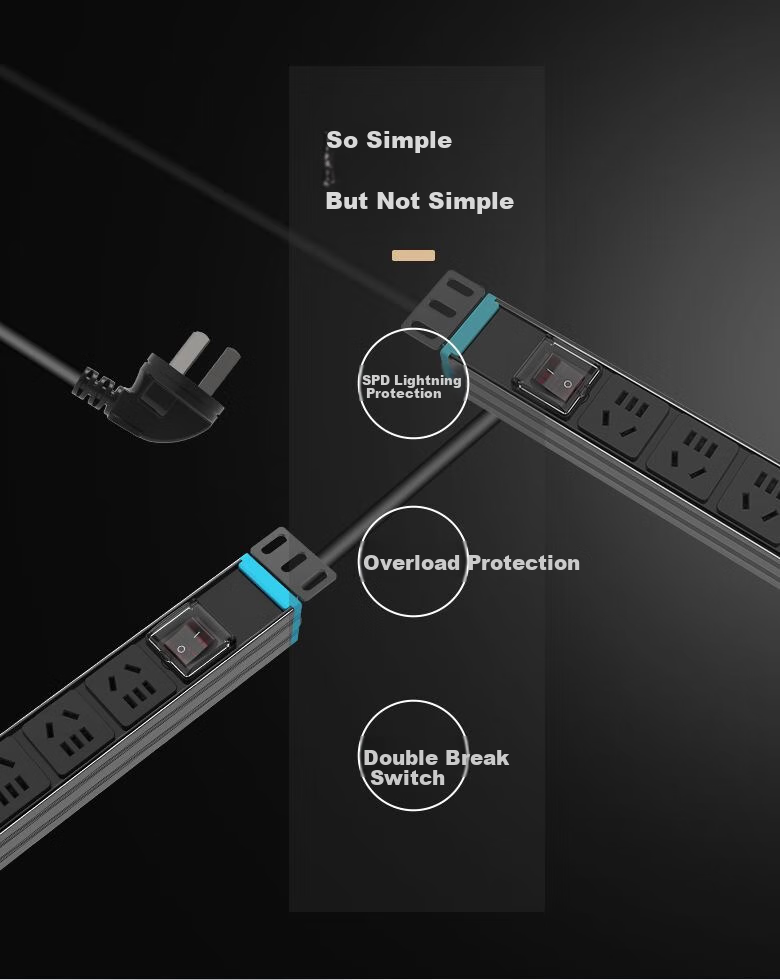 Kyfen PDU Desktop Gaming Cabinet Socket, 8-Port Master Control, 10A Overload Protection, 42mm Large Spacing, Aluminum Alloy Shell, Power Supply for Cabinet, 1.8 Meters 3