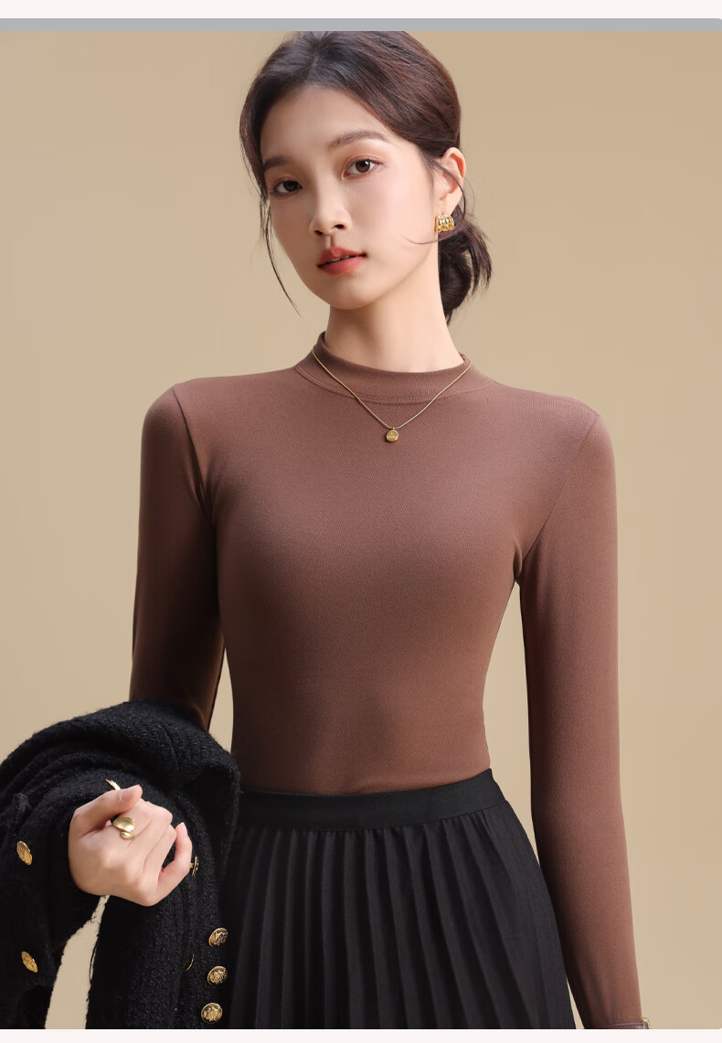 MiiOW Women's Half Turtleneck Thermal Base Layer Long Sleeve Thickened Fleece Lined Black and White Knit Top for Autumn and Winter 11