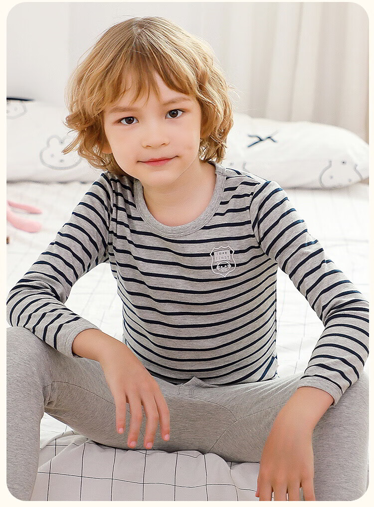 Dingguagua Kids Autumn Cotton Thermal Underwear Set Boys Pure Cotton Warm Innerwear Class A 2025 Fall Winter Middle School Cotton Wool Set 8