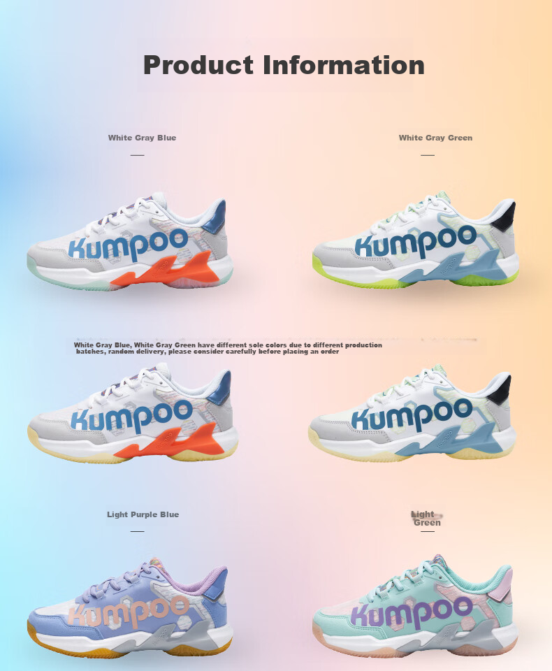 KUMPOO Badminton Shoes, Non-Slip, Wear-Resistant, Anti-Twist, Shock-Absorbing, Lightweight, Breathable, Professional Sports Shoes KH-G76 White-Gray Size 37 12