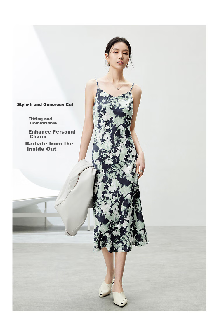 Sentubila Spring And Autumn French Floral Print Spaghetti Strap Dress Elegant Goddess Style Sexy Slimming Dress Apricot Base Floral Pattern Size S 5