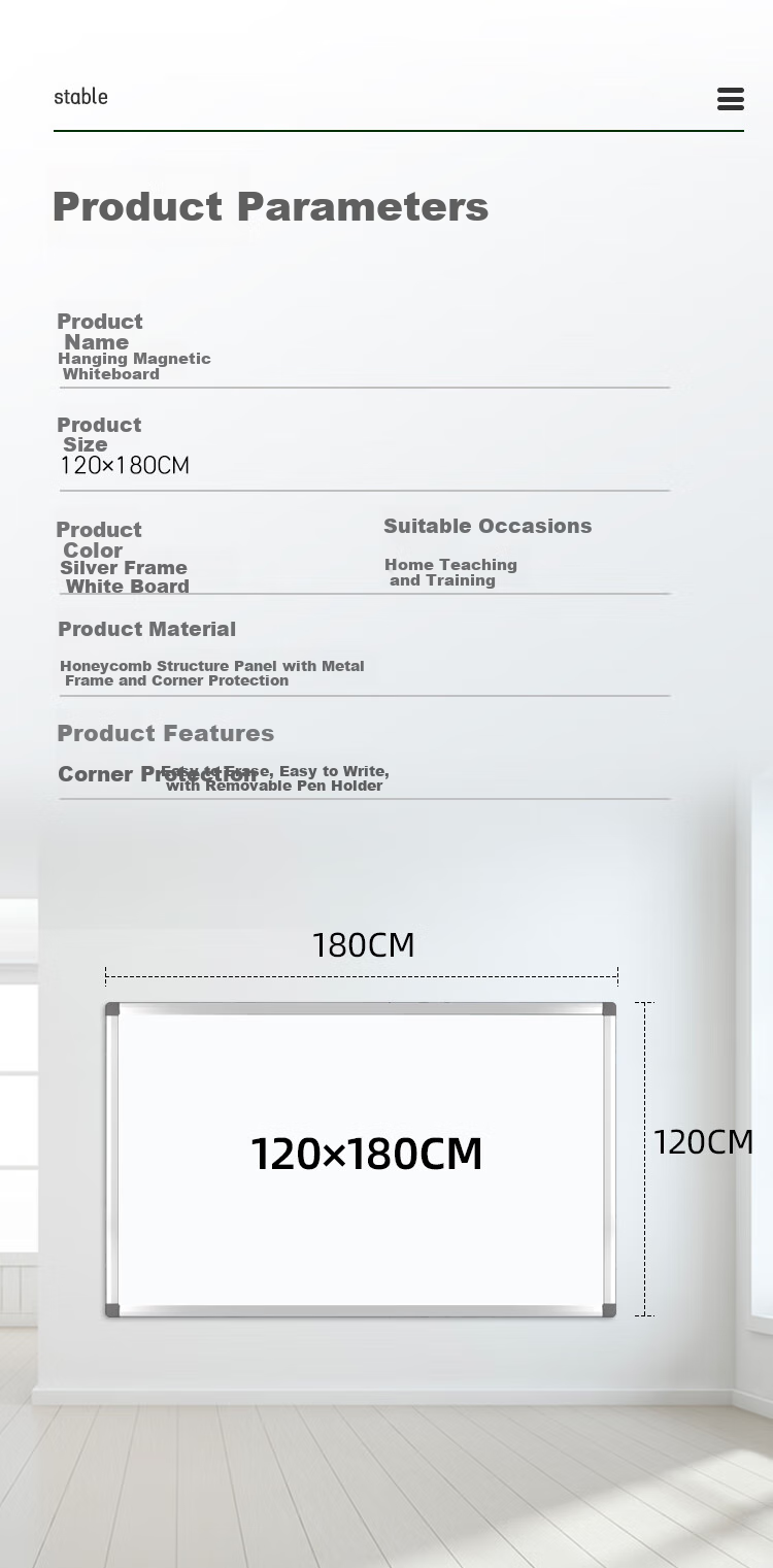 BBNEW 120*180cm Hanging Magnetic Whiteboard, Office Meeting Home Teaching Training Blackboard (Including Eraser/whiteboard Marker/magnetic Particles) NEWX120180 8