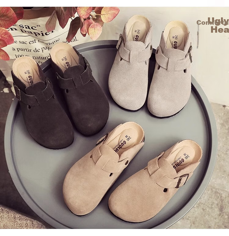 GUOLUOFEI Cork Shoes Birkenstock-Style Shoes Couple Fashion All-Season Men's And Women's Slippers Outdoor Wear Cowhide Closed-Toe Shoes Coffee Color Size 38 1