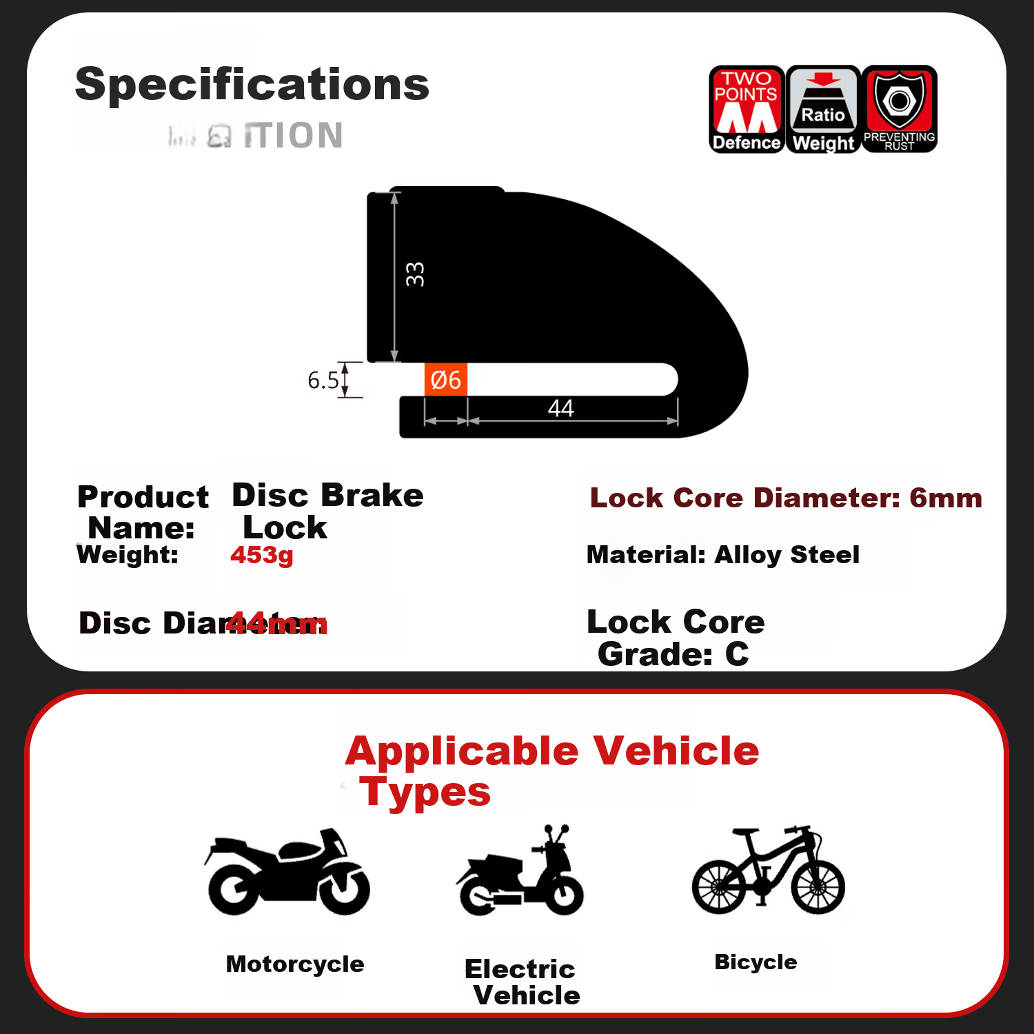 KOVIX KVC1 Motorcycle Disc Brake Lock, Electric Bike Lock, Mountain Bike Anti-Theft Lock, Waterproof C-Grade Lock Core, Scooter Lock