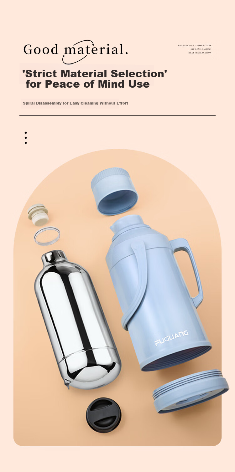 FGA Fuguang Insulated Bottle with Glass Inner Liner, Large Capacity Hot Water Thermos for Home, Dormitory, Office, Tea Bottle, 2L 7