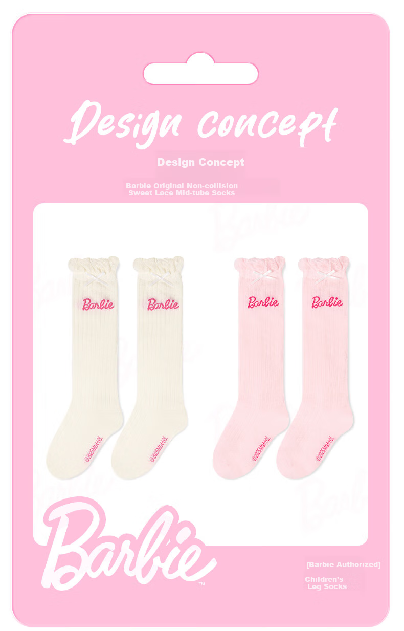 Barbie Girls' Thigh-High Socks, Thin Spring And Autumn Mid-Calf Socks, Girls' Slouch Socks, Children's Princess Lace Calf Socks 2