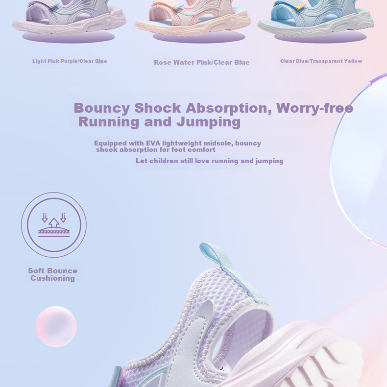 361° Children's Shoes, Girls' Sandals, Size 25, Summer, for Older Children, Breathable, Soft And Elastic, Wear-Resistant, Kids' Beach Sandals, Blue, Size 34 3