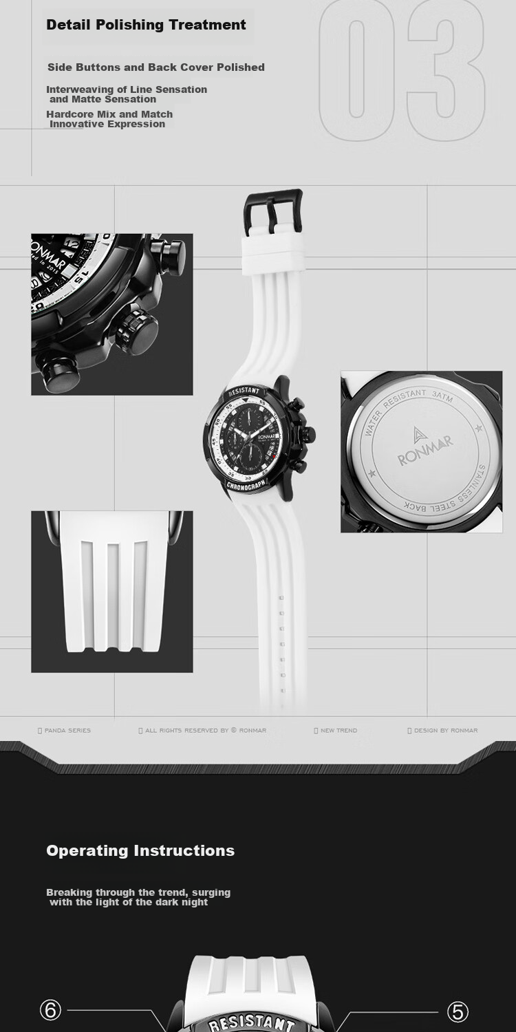RONMAR Panda Series Fashionable Trendy Sports Waterproof Student Watch, Quartz Wristwatch, Chinese Mechanical Style Women's Birthday Gift 3