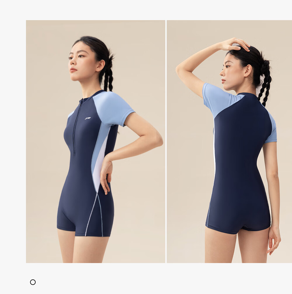 Li-Ning Women's One-Piece Swimsuit for Middle School Students, High School Entrance Exam, Teenagers, Older Children, Elegant Style, 2026 New Model, Competitive Racing Square-Leg Swimwear 18