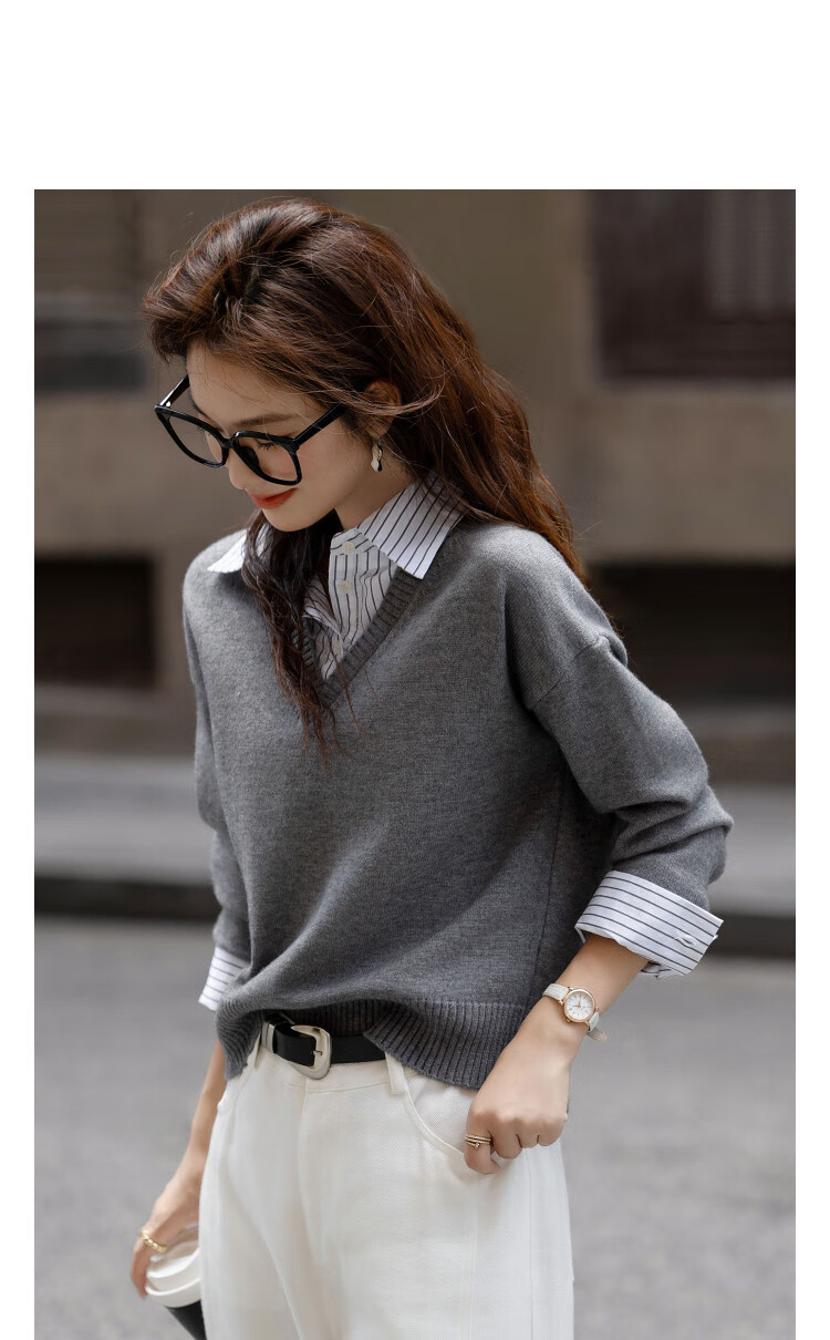 Demana Intellectual Autumn Colorblock Lapel Soft Fiber Knit Sweater for Women 1