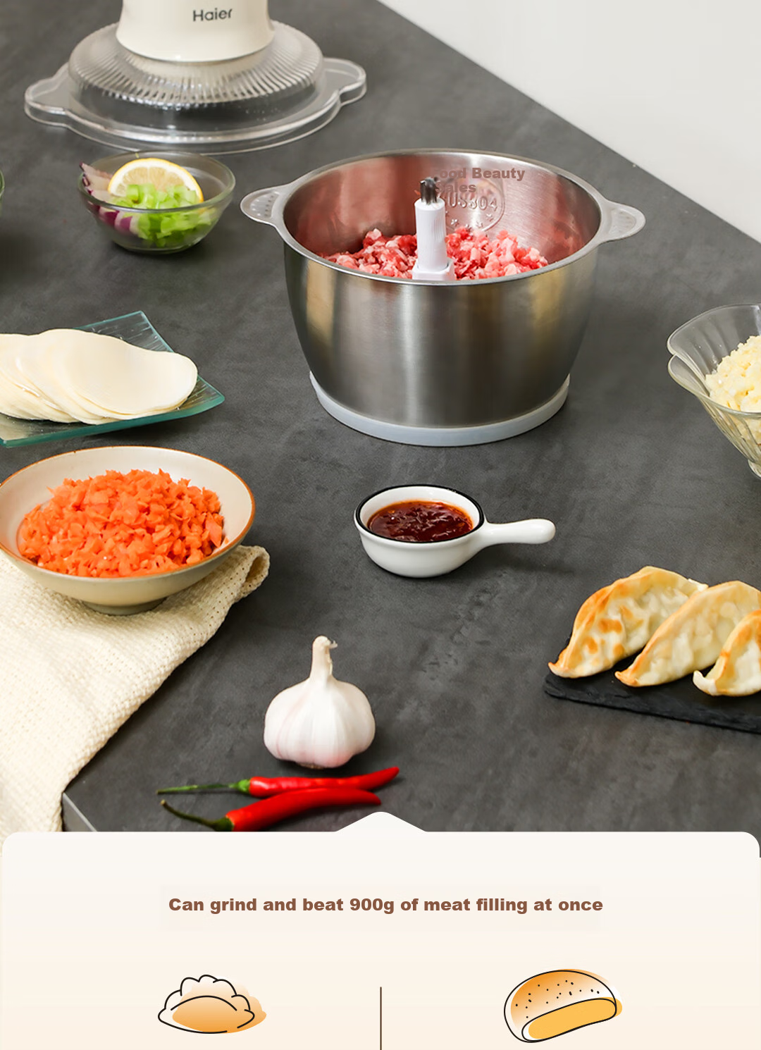 Haier [Price Protection 618] Household Meat Grinder Electric Multifunctional Food Processor Meat Mincer Dumpling Meat Garlic Grinder HDKJRY1201 8
