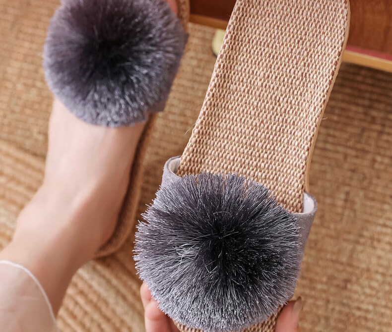 Huamei Jianbu Women's Linen Slippers Indoor Non-Slip Odor-Resistant Sweat-Absorbing Durable Floor Sandals HM3130 Black Size 37-38 1