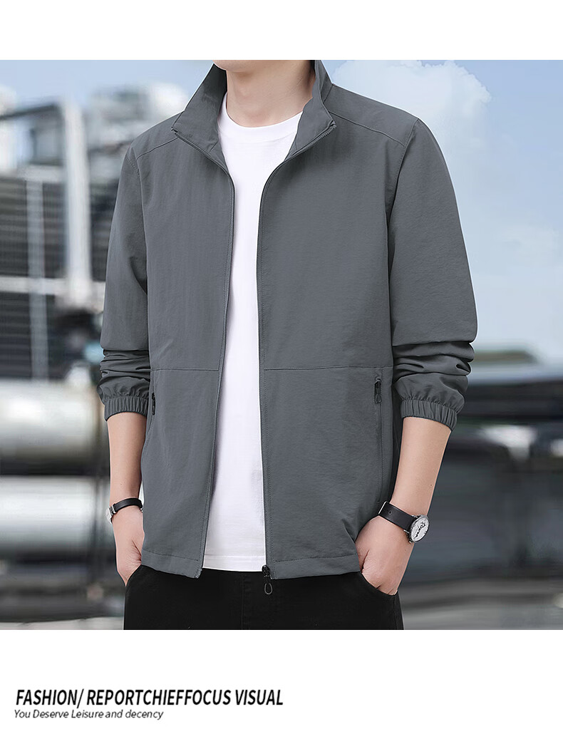 ROMON Men's Autumn Business Casual Versatile Stand Collar Executive Baseball Jacket LH03 Dark Gray XL 17