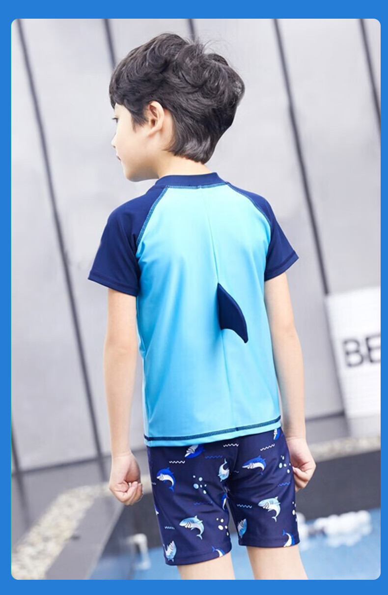 Langsha Kids Boys Summer Beach Pool Two-Piece Blue Shark Swimsuit 10