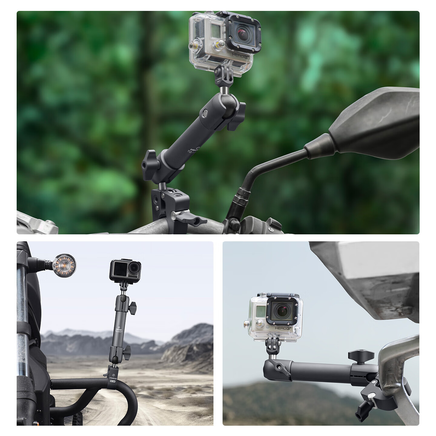 FANAUE Motorcycle Action Camera Mount Ball Head Expansion Rod, Double-Joint Arm Clamp, Aluminum Alloy Accessories, DA-80PRO