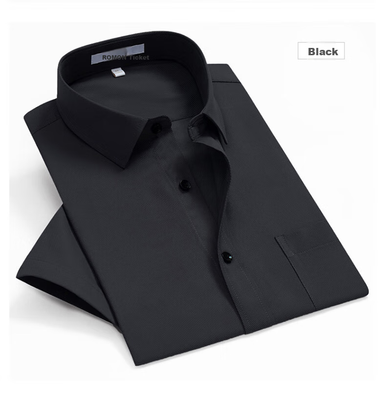 ROMON Short-Sleeve Shirt for Men, Summer Fashion Casual Solid Color Professional Workwear Versatile Dress Shirt D201 White Size 38 13
