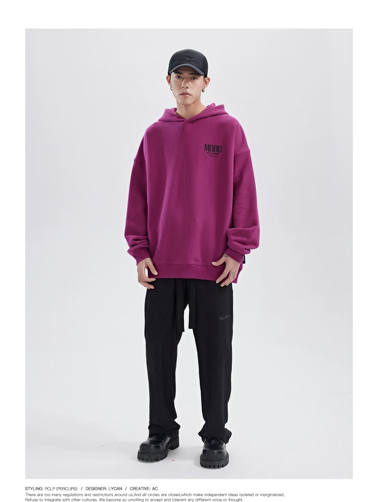 PCLP Chinese Streetwear Spring Autumn Loose Fit American High Street Vintage Heavyweight Knit Hoodie Men Rose Red M 9