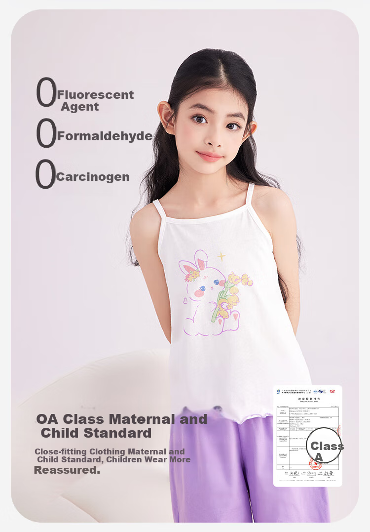 DEESHA [7A Antibacterial, Comfortable And Soft] Children's Pajama Set for Spring And Autumn, Girls' Camisole Sleepwear Loungewear 7