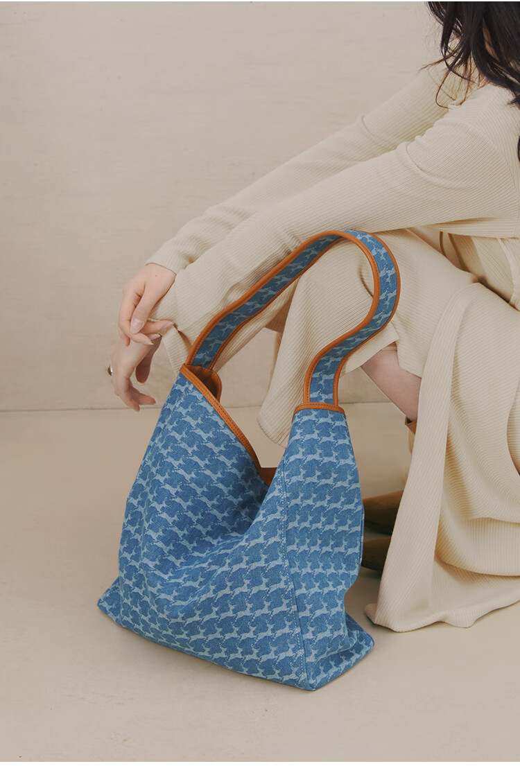 Mood Autumn And Winter Large Capacity Tote Bag for Women, Denim Canvas Lightweight Commuter Shoulder Underarm Bag, Birthday Gift Versatile Blue 15