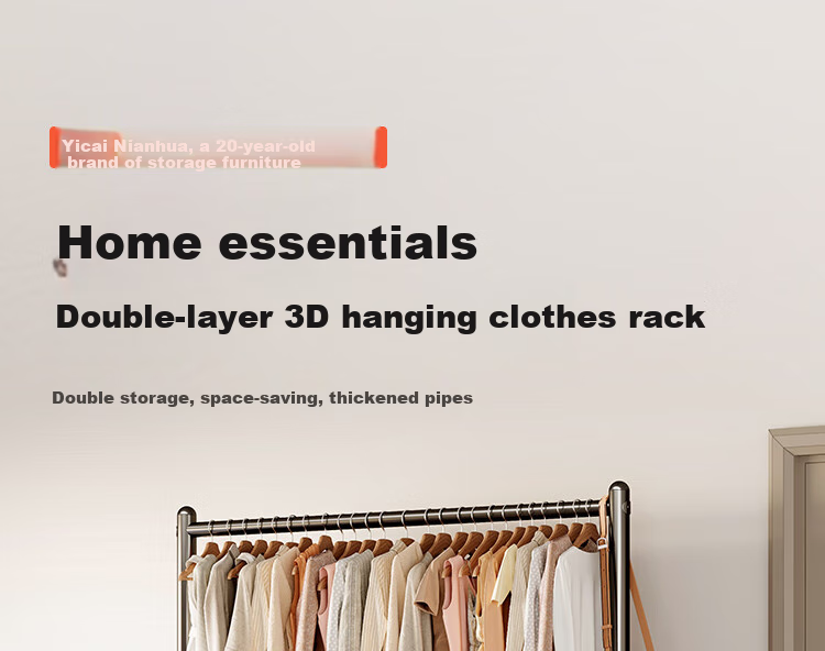Yicainianhua Clothes Drying Rack, Floor-Standing Simple Coat And Hat Stand, Bedroom Hanger, Multifunctional Double-Layer Garment Hanger, Mobile Drying Rack, 2525 5