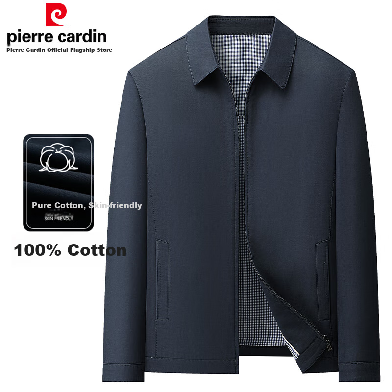Pierre Cardin [100% Cotton] Skin-Friendly Pure Cotton Jacket for Young And Middle-Aged Men, Spring And Autumn Casual Lapel Workwear for Dads
