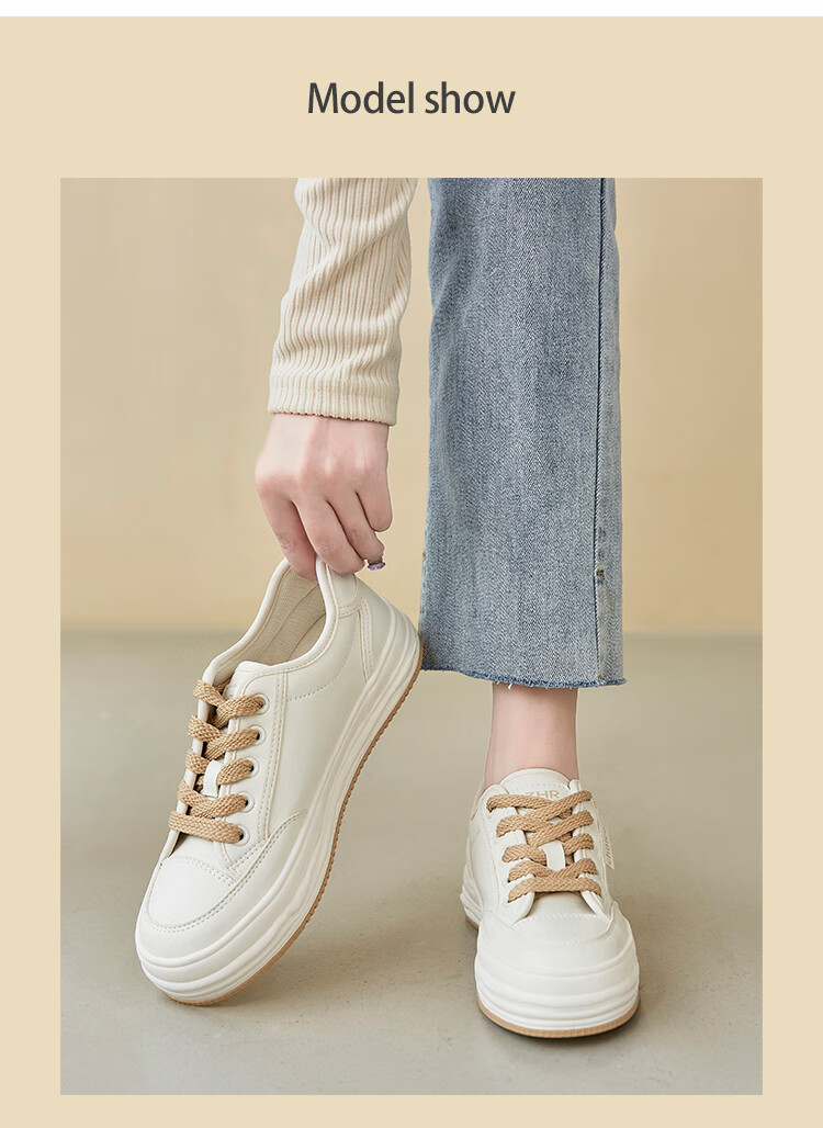 ZHR White Sneakers for Women, Trendy And Versatile Casual Shoes, Low-Top Round Toe Thick-Soled Comfortable Women's Shoes AT128 Beige 37 9