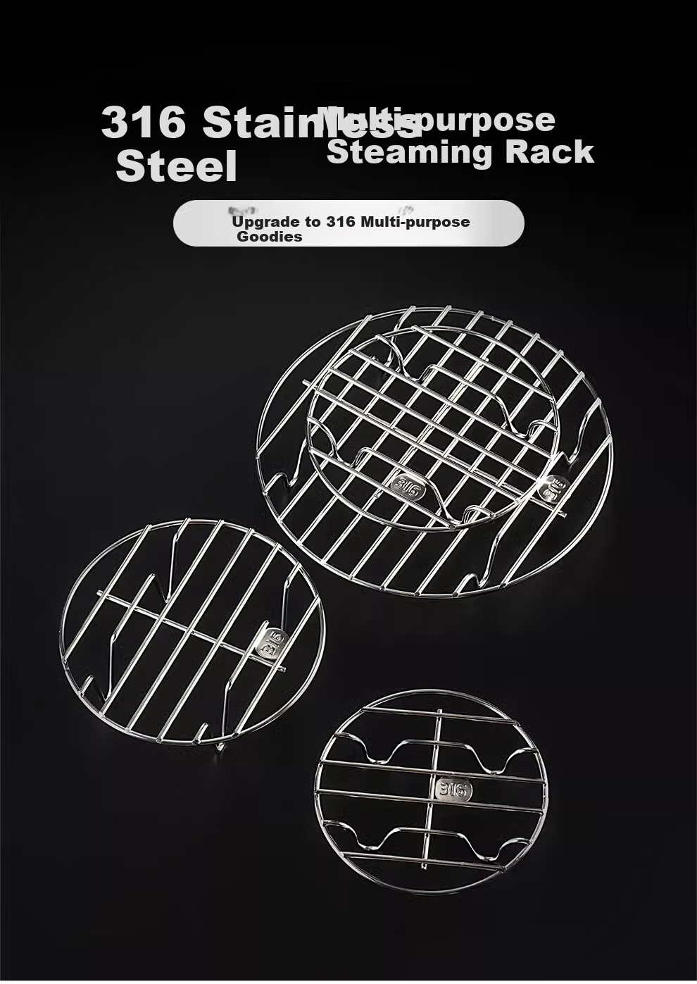 Onlycook 304 Stainless Steel Steamer Rack, Pot Holder, Table Mat, Low And Tall Steamer Rack for Cooking Pots, Small Size 1