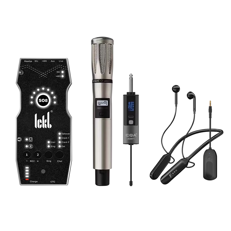 CQA 3317 Wireless Microphone ICKB SO8 Sixth Generation Sound Card Set Mobile Live Streaming Computer Douyin Universal Host Singing KTV Recording Live Streaming Equipment Full Set