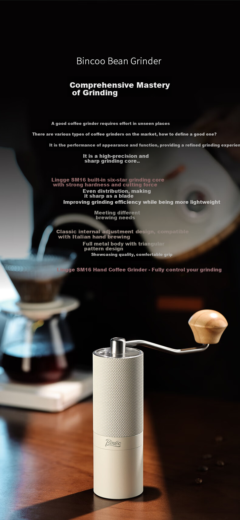 Bincoo Hand-Cranked Coffee Grinder with CNC Steel Core Hexagon, All-In Manual Italian Coffee Machine, Coffee Bean Grinder 3