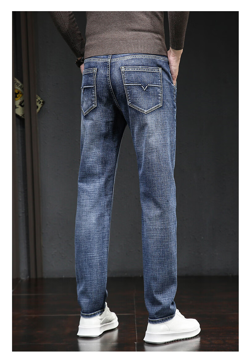 JEANSWEST OUTDOOR Men's Jeans, Spring And Autumn Business Casual Loose Straight-Leg Elastic Versatile Pants for Young And Middle-Aged, Blue-Gray, Size 32 9